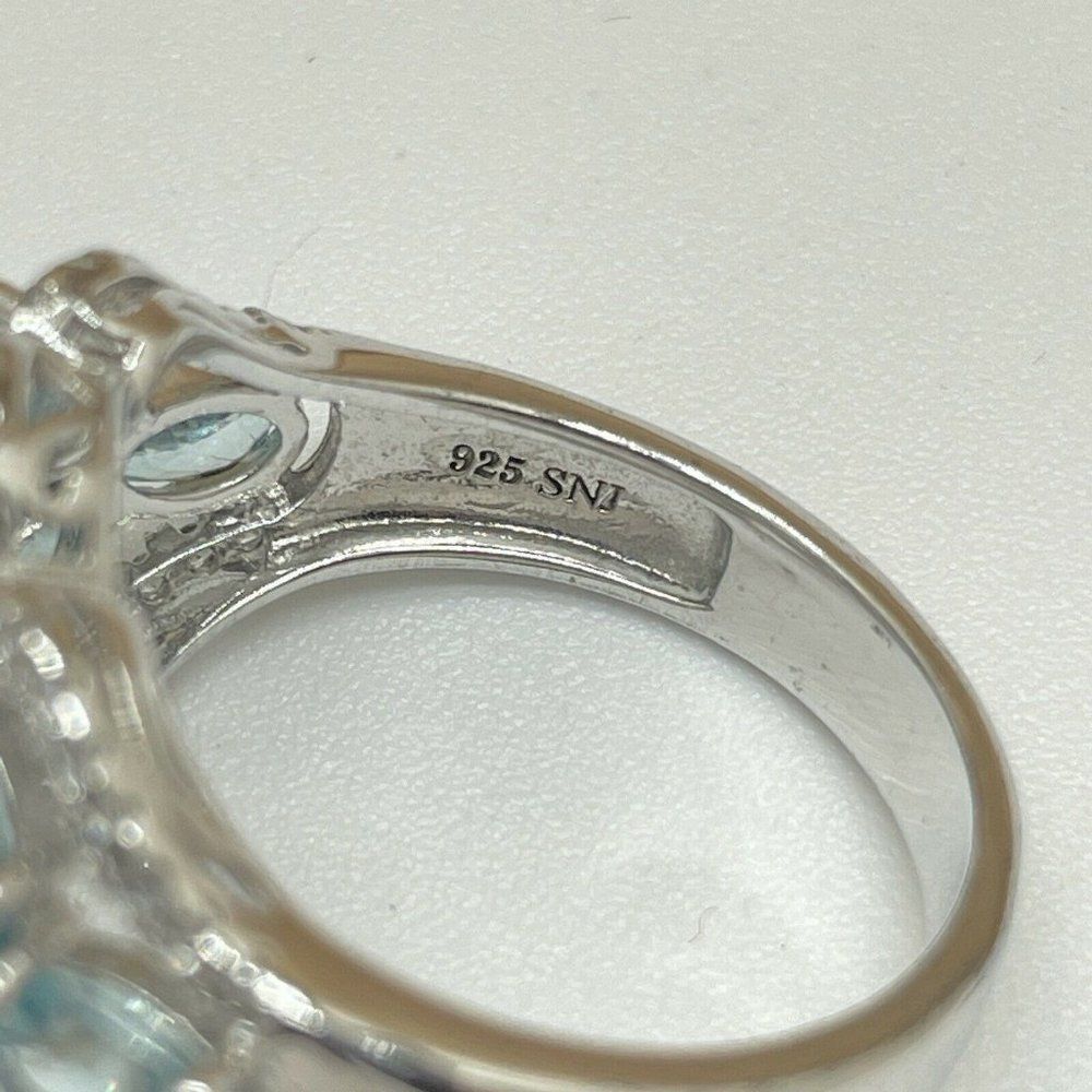 Sterling Silver Flower Ring .925 Blue Zircon White Topaz Sz 9 7.01ct - Picture 7 of 10